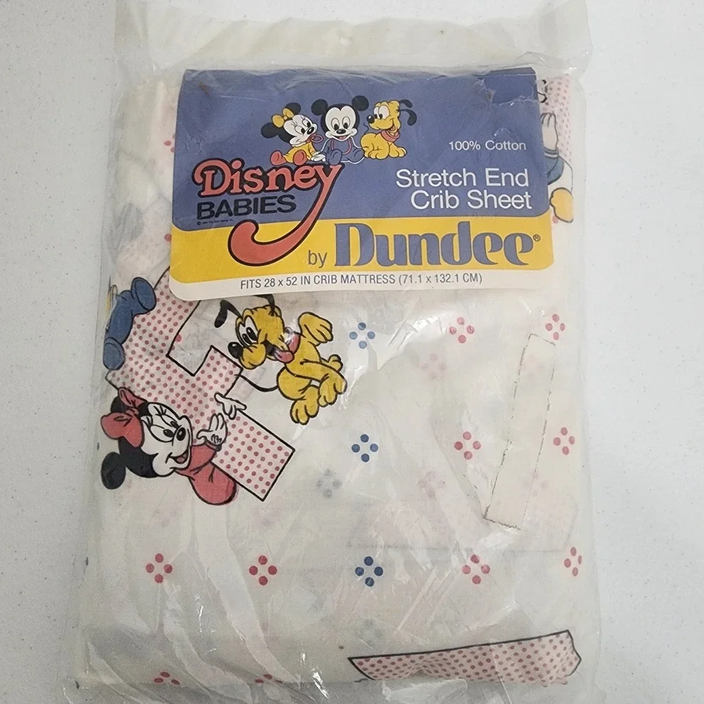 Vintage Dundee Disney Babies 1984 Crib Sheet Alphabet Pink Blue Mickey NIP NOS